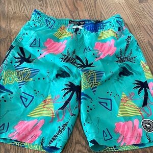 Abercrombie Kids Teal Swim Shorts with Pink and Yellow Accents